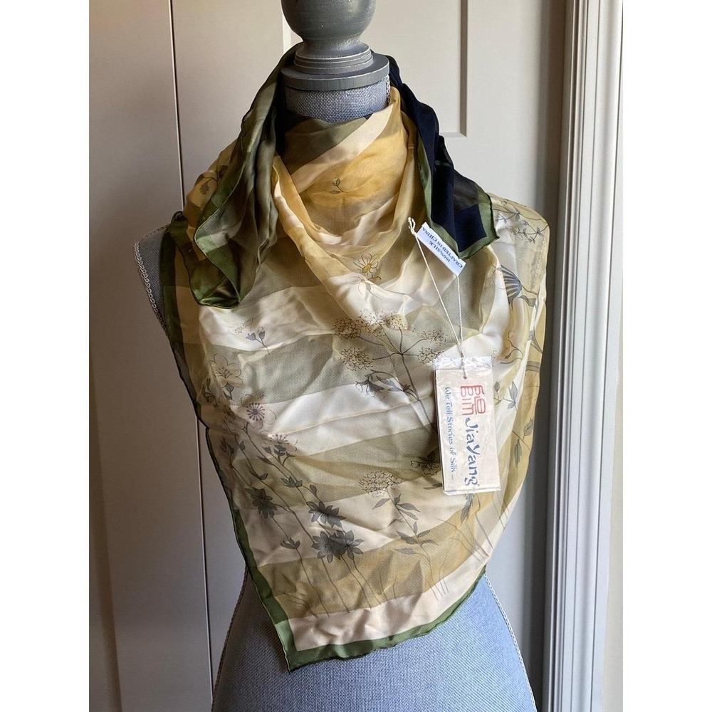 Jia Yang Silk Scarf Square Multi Color Luxury Neck Hair Purse Accessory